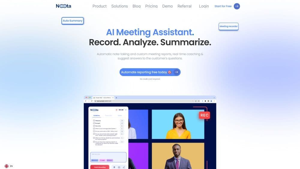 Noota | 免费会议记录器和AI生成的笔记