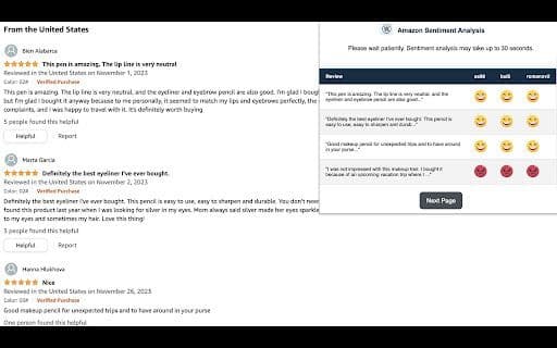 Amazon Sentiment Analyzer - Google Extension
